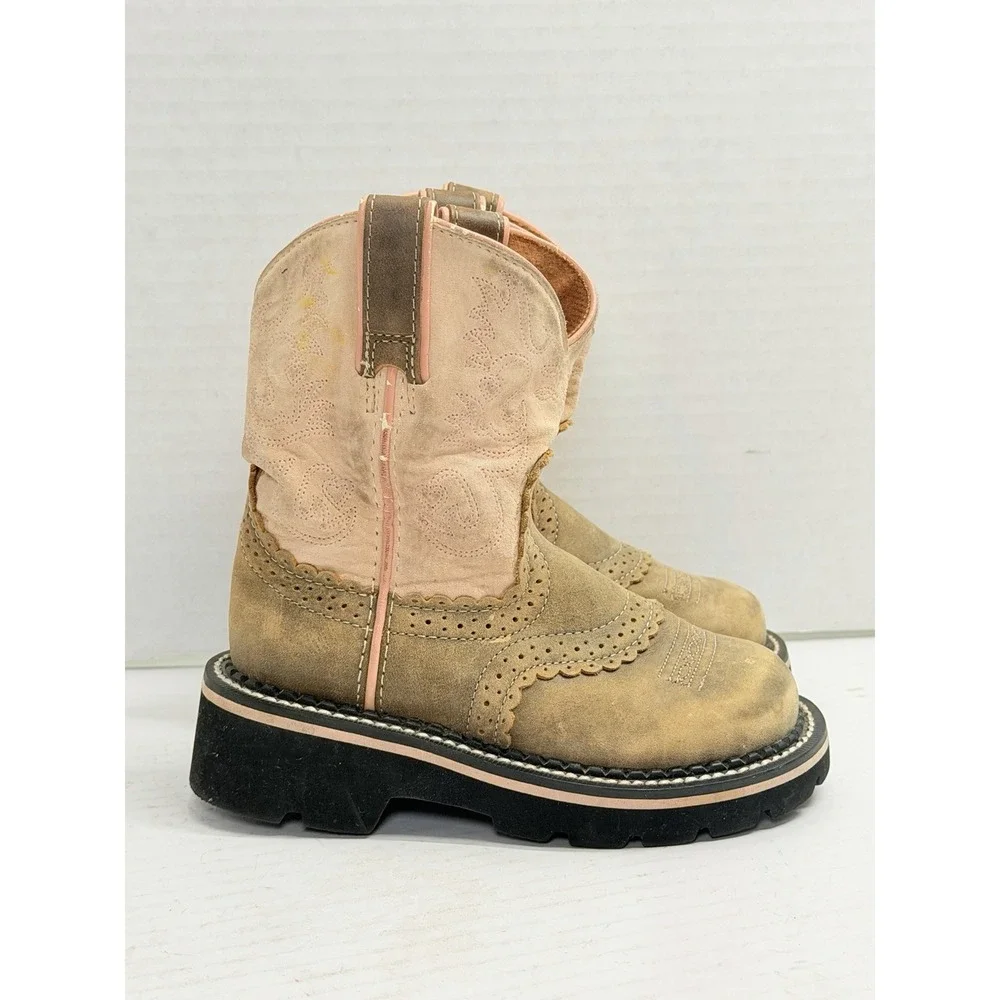 Ariat Fatbaby Cowgirl Boots Girls US 10 Pink Tan Suede Western Style 38290